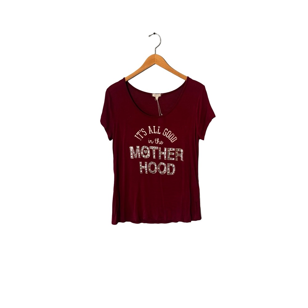 Eyeshadow Motherhood Graphic Tee Size S Burgundy Silver Metallic Mom Life Shirt